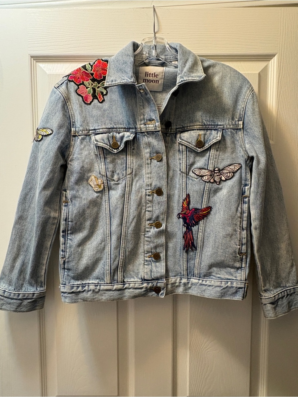 Aritzia Little Moon Dianthus Embroidered Patch Denim Jacket